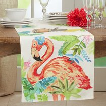 JIAJIA Tv Table Runner Pink Flamingos Exotic Bird Tropical Summer Scarf Bedroom Table Runners Runner for Kitchen Table 16x72 Inch for Dinner Parties Events Decor