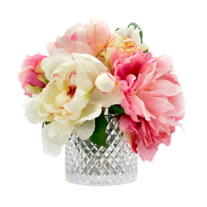 Mixed Peonies in Diamond Cut Glass Vase