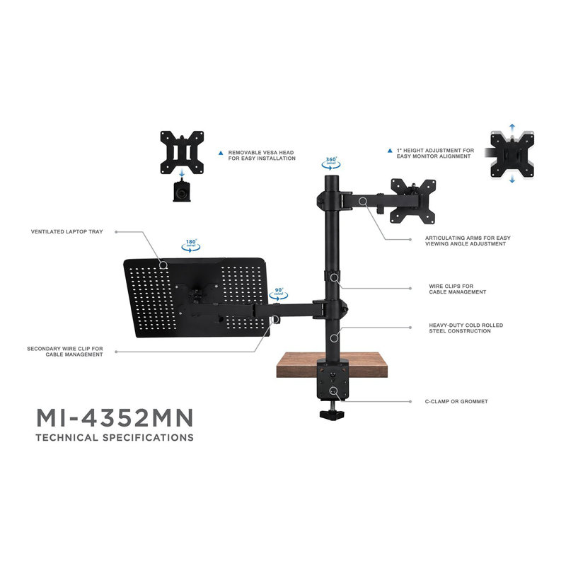 Mount It Laptop Desk Stand And Monitor Full Motion Holder Height