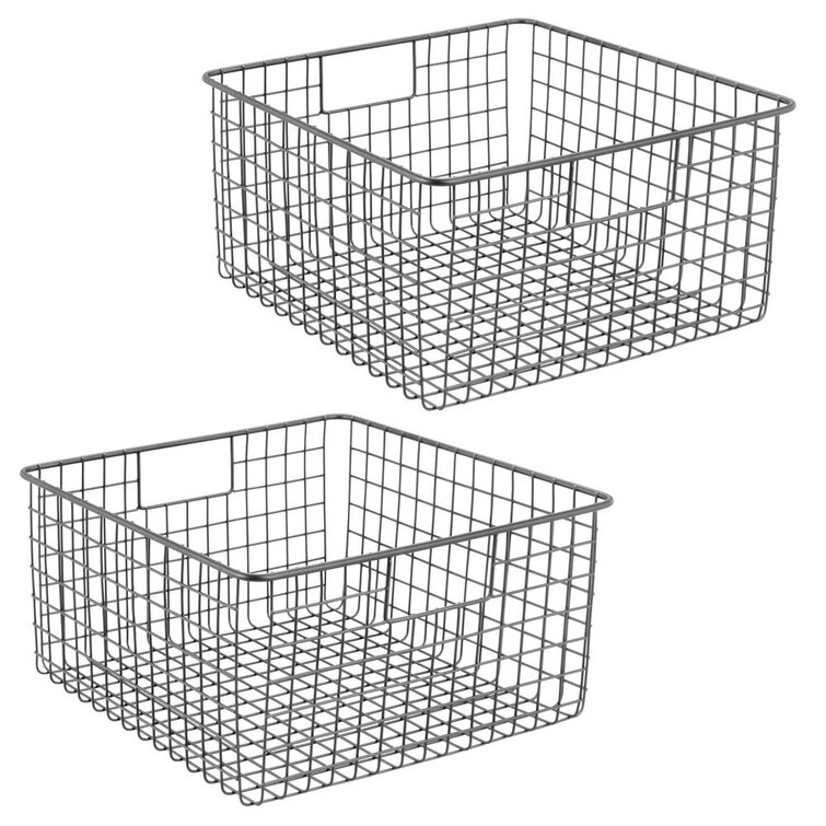 Dark Gray 2 Pack mDesign Metal Wire Food Organizer Storage Bins with Handles 