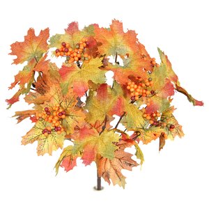 12 Stems Artificial Mix Burlap Maple Leaves with Berries Foliage Bush