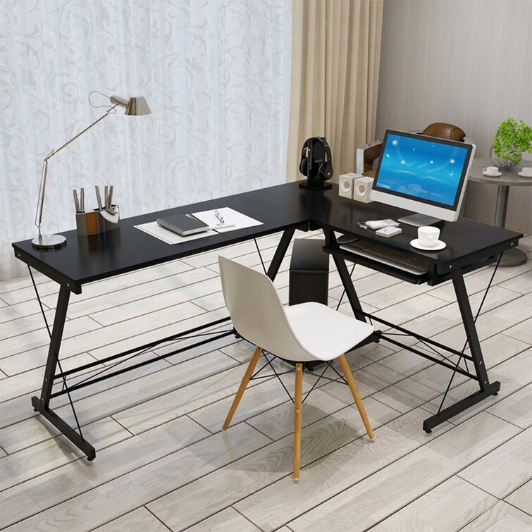 Details about   L-shaped Home Office Corner Desk Computer Table Wood Study Desk Placed Keyboard
