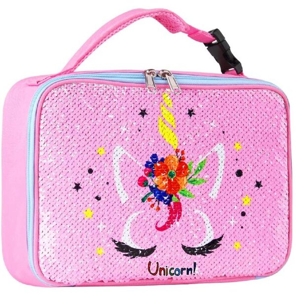 Quick and Simple Organization Insulated Reversible Sequin Flip Insulated School Lunch Bag Lunch Tote Perfuw Sequin Lunch Box for Girls Perfect for Working Women or Kids