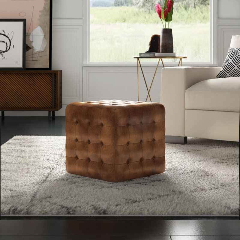 Mercury Row Elgin 16 Genuine Leather Tufted Square Cube Ottoman Reviews Wayfair