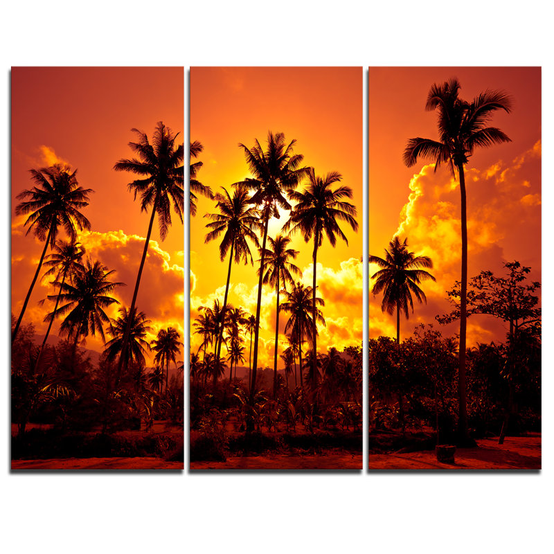 Designart Coconut Palms Against Yellow Sky 3 Piece Graphic Art On Wrapped Canvas Set Wayfair