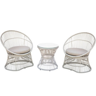 Small Outdoor Seating Sets Joss Main Moura 3 Piece Rattan Conversation Set With Cushions