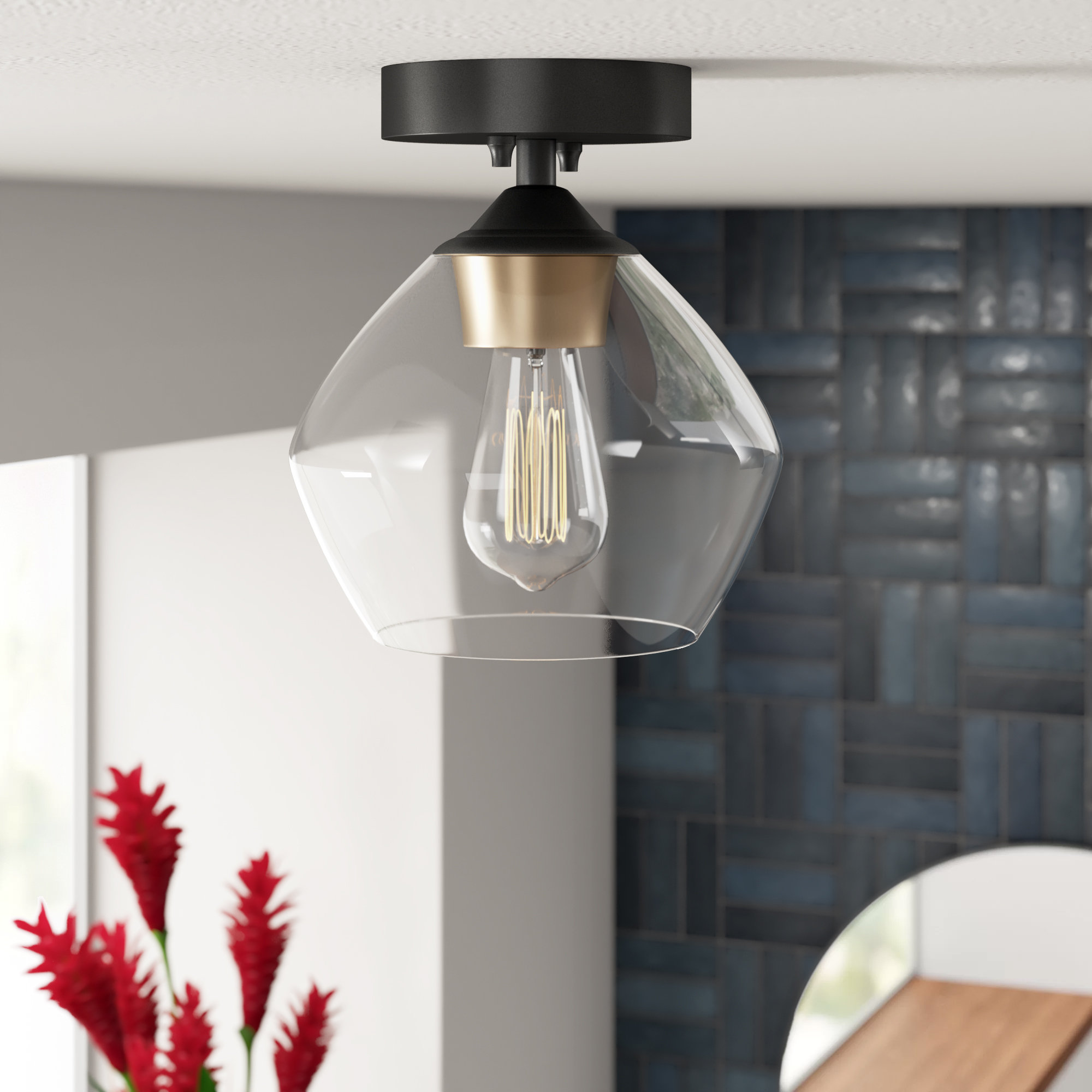 semi flush mount glass shade