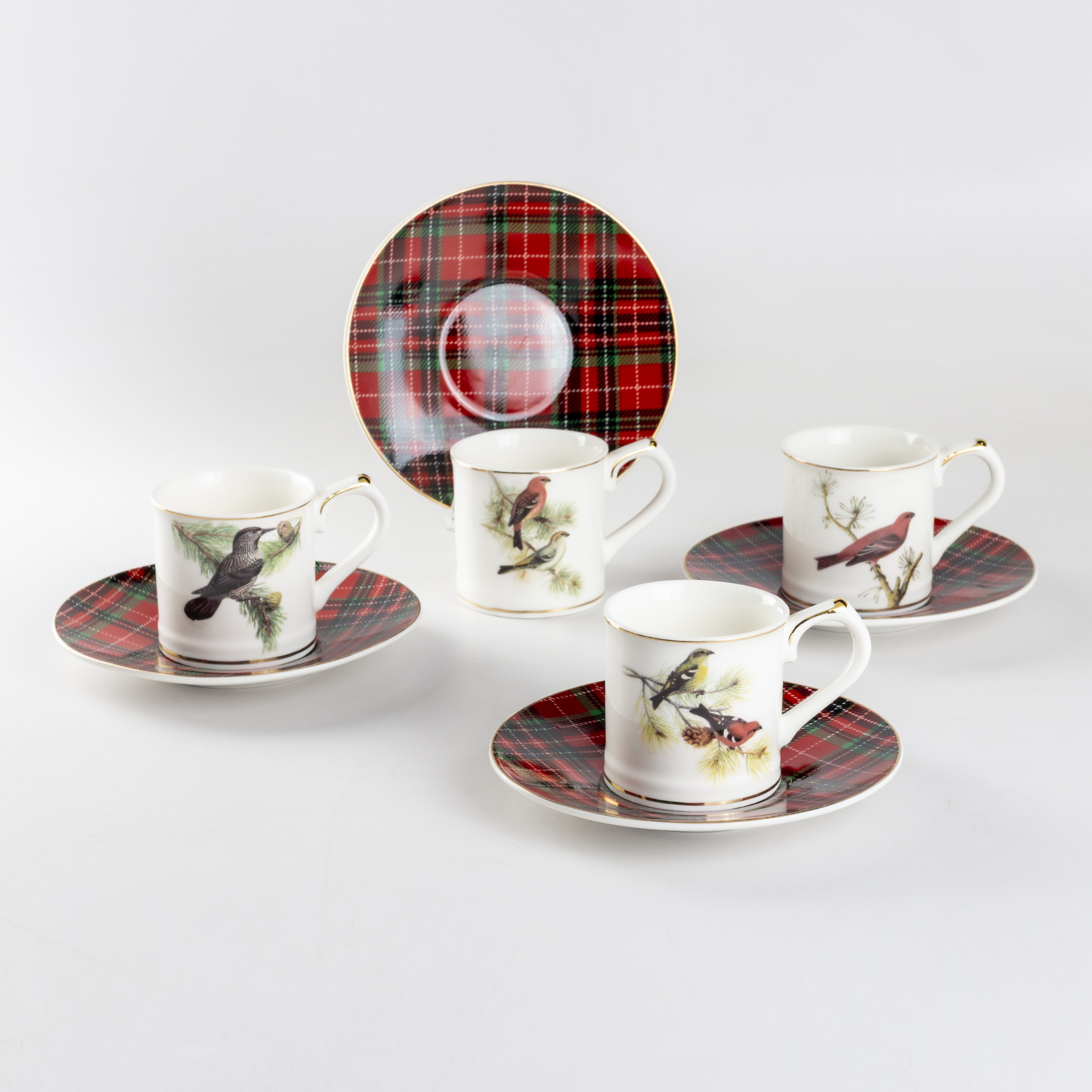 Grace's Teaware Merry Christmas Expresso Set of Four Porcelain Cups & Saucers 