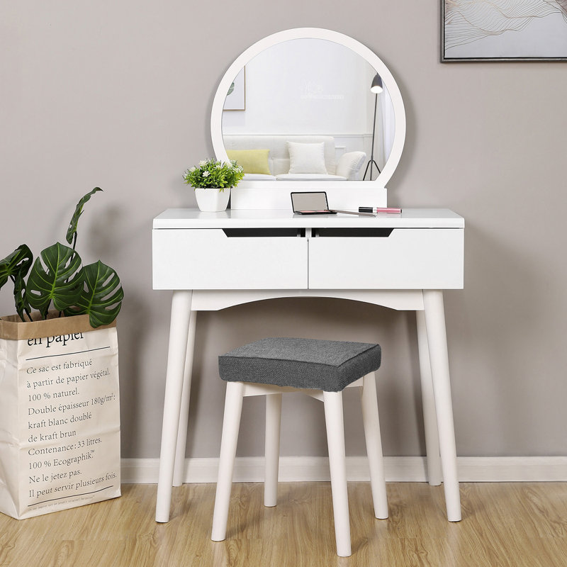 Wrought Studio Arinze Vanity Set With Stool And Mirror Reviews Wayfair