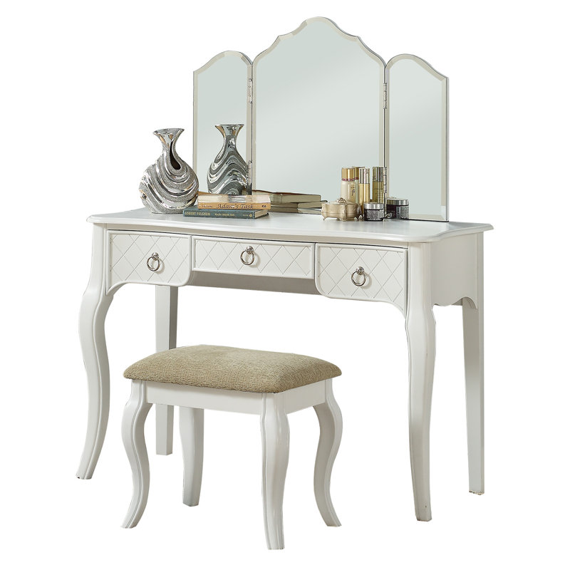 Astoria Grand Caden Tri Fold Vanity Set With Mirror Reviews Wayfair