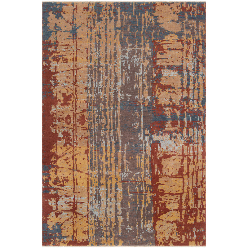 Bungalow Rose Pelayo Abstract Hand Knotted Wool Burgundy Tan Area