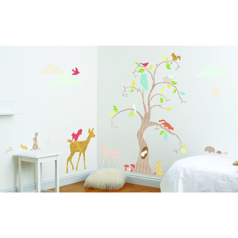 Forest Owl Butterfly Swing Rabbit Squirrel Wall Stickers Animal Tree For Kids