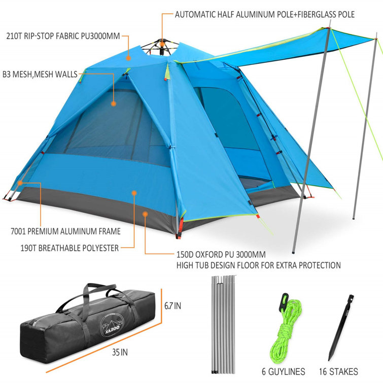 3-4 Man Waterproof Pop Up Tent Automatic Family Tent Camping Festival Shelter