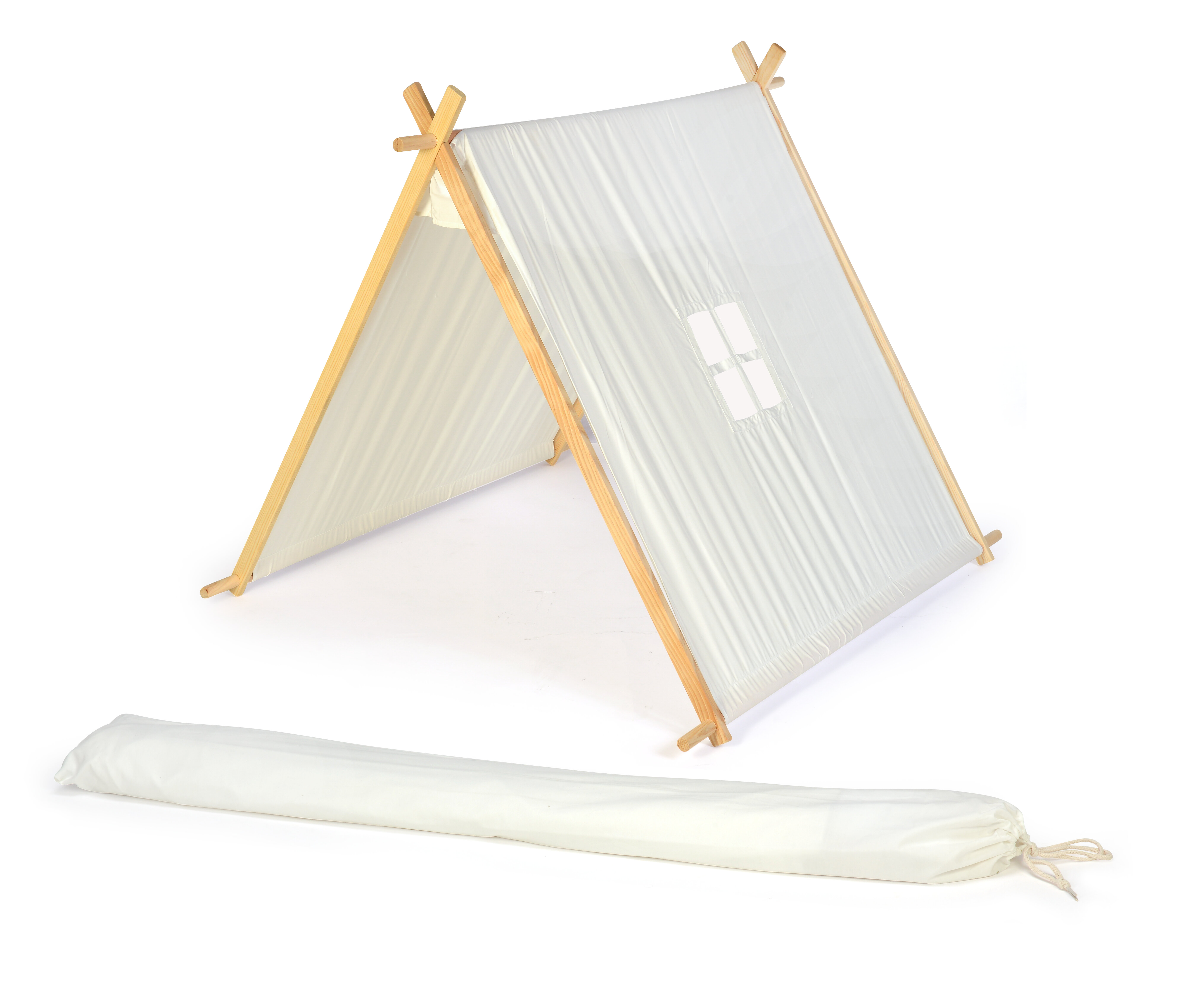 OUTREE Kids Teepee Tent Kids Play Tent for boys & girls indoor/outdoor with 5 Wooden Poles & Carry Bag White Canvas 