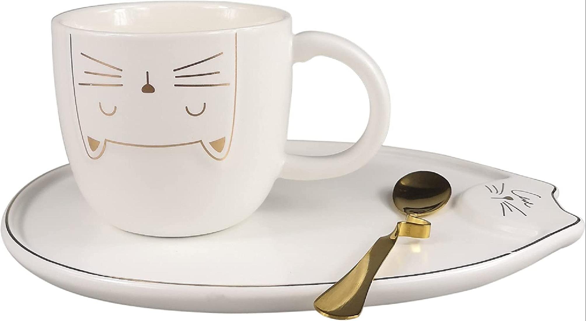 Exquisite Ceramic Mug Cup Coffee Milk Cup with Lid Spoon for Home Office Gift 