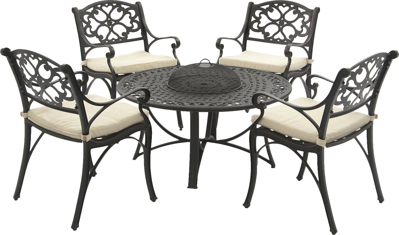 Oregon 5 Piece Dining Set with Cushion and Firepit