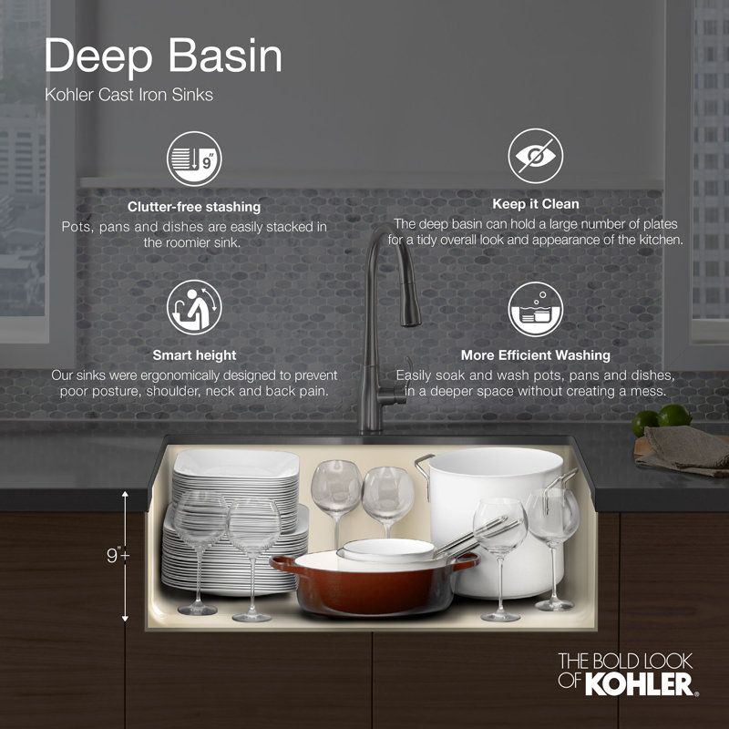 Kohler Whitehaven 33 X 22 Self Trimming Under Mount Single Bowl Kitchen Sink With Tall Apron Reviews Wayfair