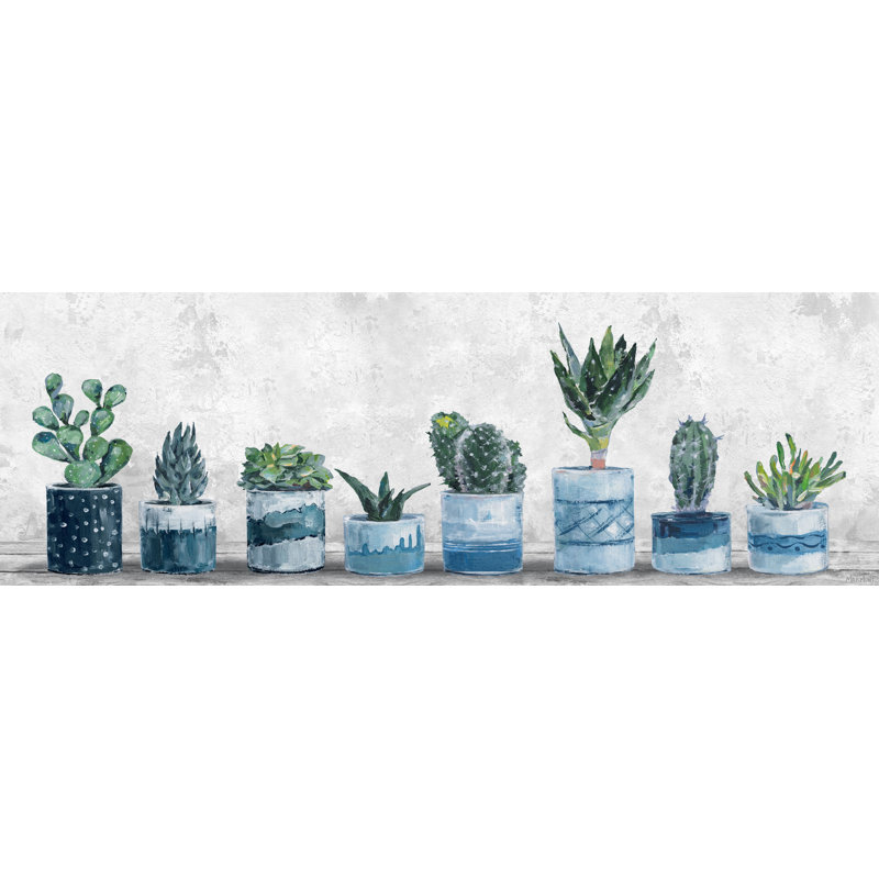 Dakota Fields Succulents In Blue Pots Wrapped Canvas Painting