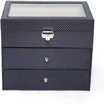 MyGift Vintage Clear Glass & Brass Metal 4 Drawer Display Box/Dresser Top Jewelry Storage Organizer 