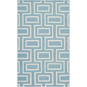 Dhurries Hand-Woven Wool Light Blue/Ivory Area Rug