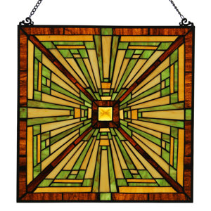 Craftsman of the Forest Stained Glass Square Window Panel