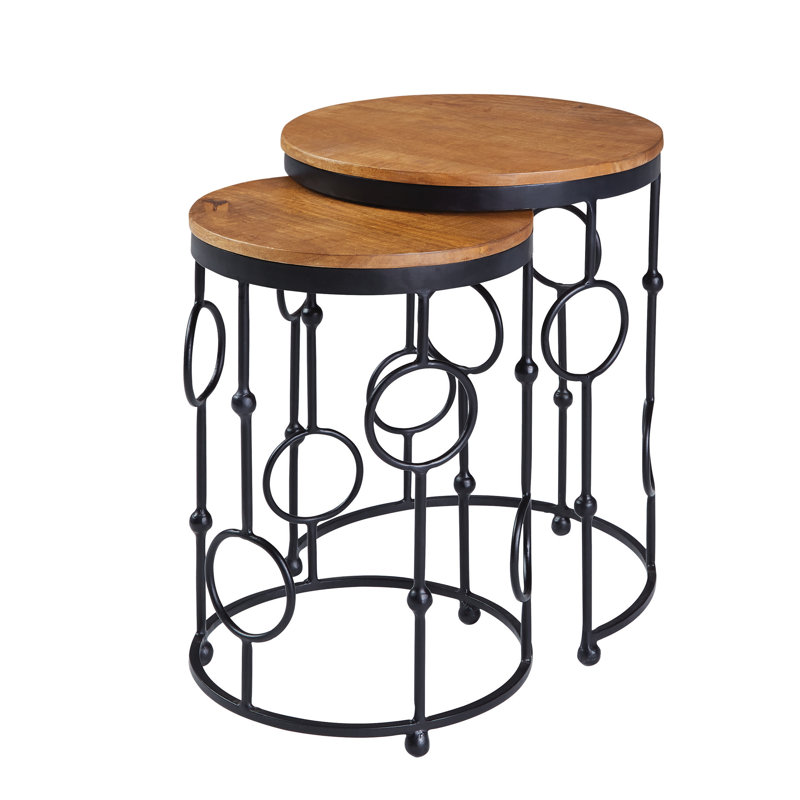 Ivy Bronx 2 Piece Round Nesting Tables Brown And Black Gunmetal