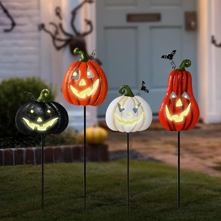 Lighted Halloween Ghost on Pumpkin Boo Garden Yard Stake 