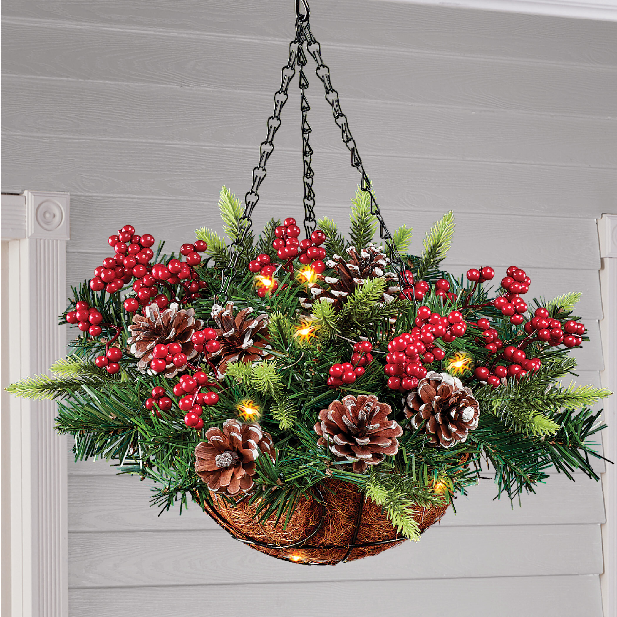 Primrue Lighted Faux Pine Hanging Basket & Reviews | Wayfair