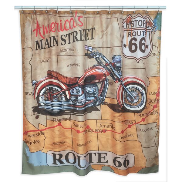 Waterproof Shower Curtain Set Vintage Route 66 Motorcycle Poster Bathroom Decor 