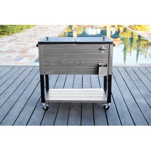 ReunionG Cooler Cart Portable Rattan Trolley for Outdoor Patio Pool Party 