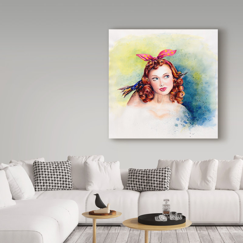 Ebern Designs Bird Brain Red Hair Acrylic Painting Print On