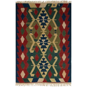 Novak Wool Navy Blue/Red Area Rug