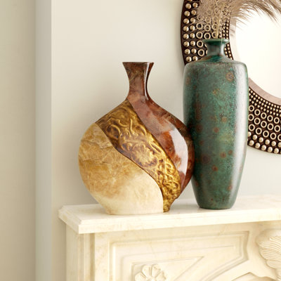 Brahim Pot-Shaped Ceramic/Capiz Shell Vase in Brown