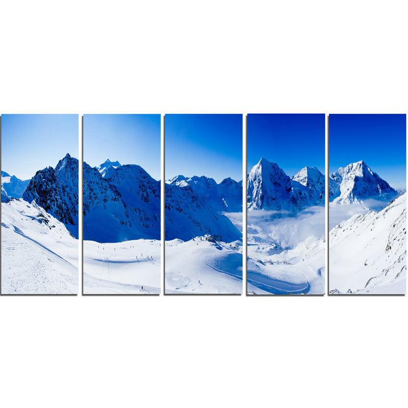 Designart Blue Winter Mountains 5 Piece Wall Art On Wrapped Canvas