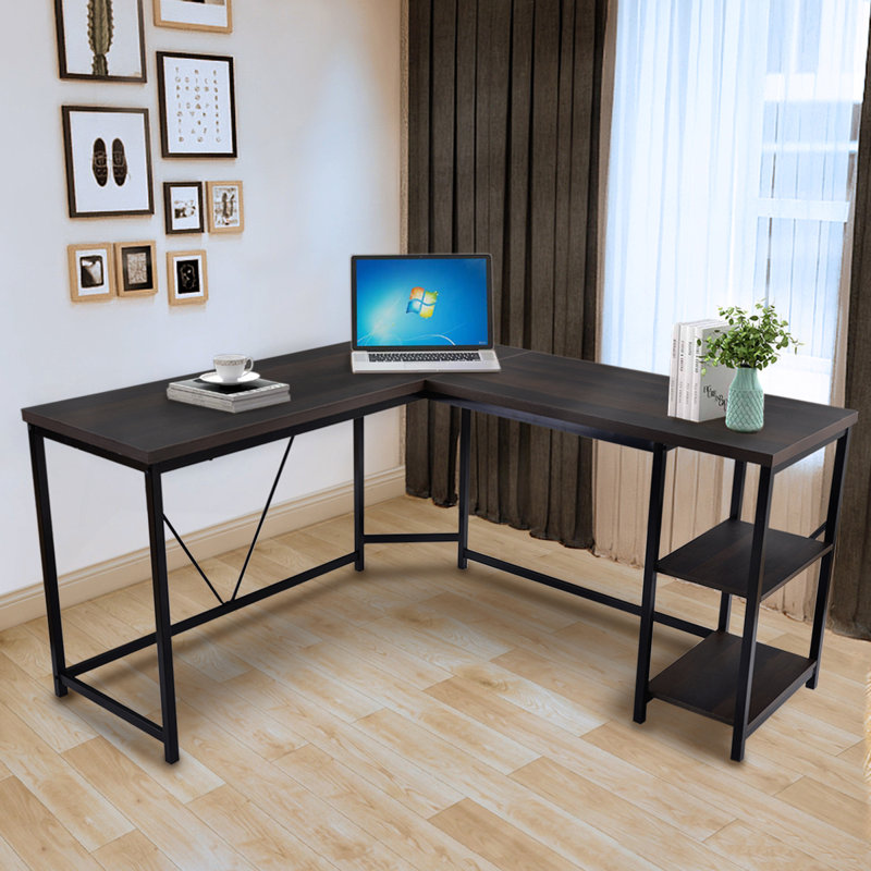 Inbox Zero An L Shaped Home Office Desk With Two Levels Of Storage And A Computer Desk To Work From Home Walnut Wayfair Ca A metal frame and heavy duty computer chair and a l shaped desk for sale.