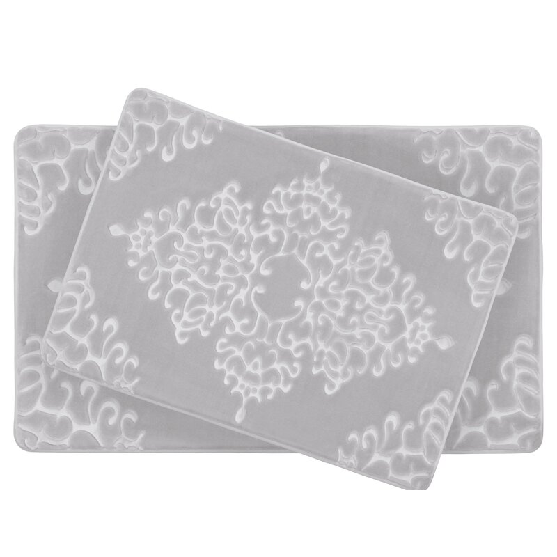 gray and white bath mat
