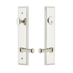 2.75 Bright Chrome Grandeur Hardware 853116 Fifth Avenue Tall Plate with Coventry Knob Privacy Backset Size