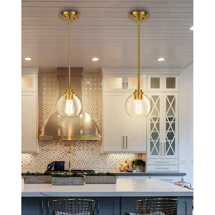 Globe Pendant Light, 1-Light Brushed Gold Pendant Light Fixtures With Clear Glass Shade, Pendant Lighting For Kitchen Island, Dining Room, Bedroom