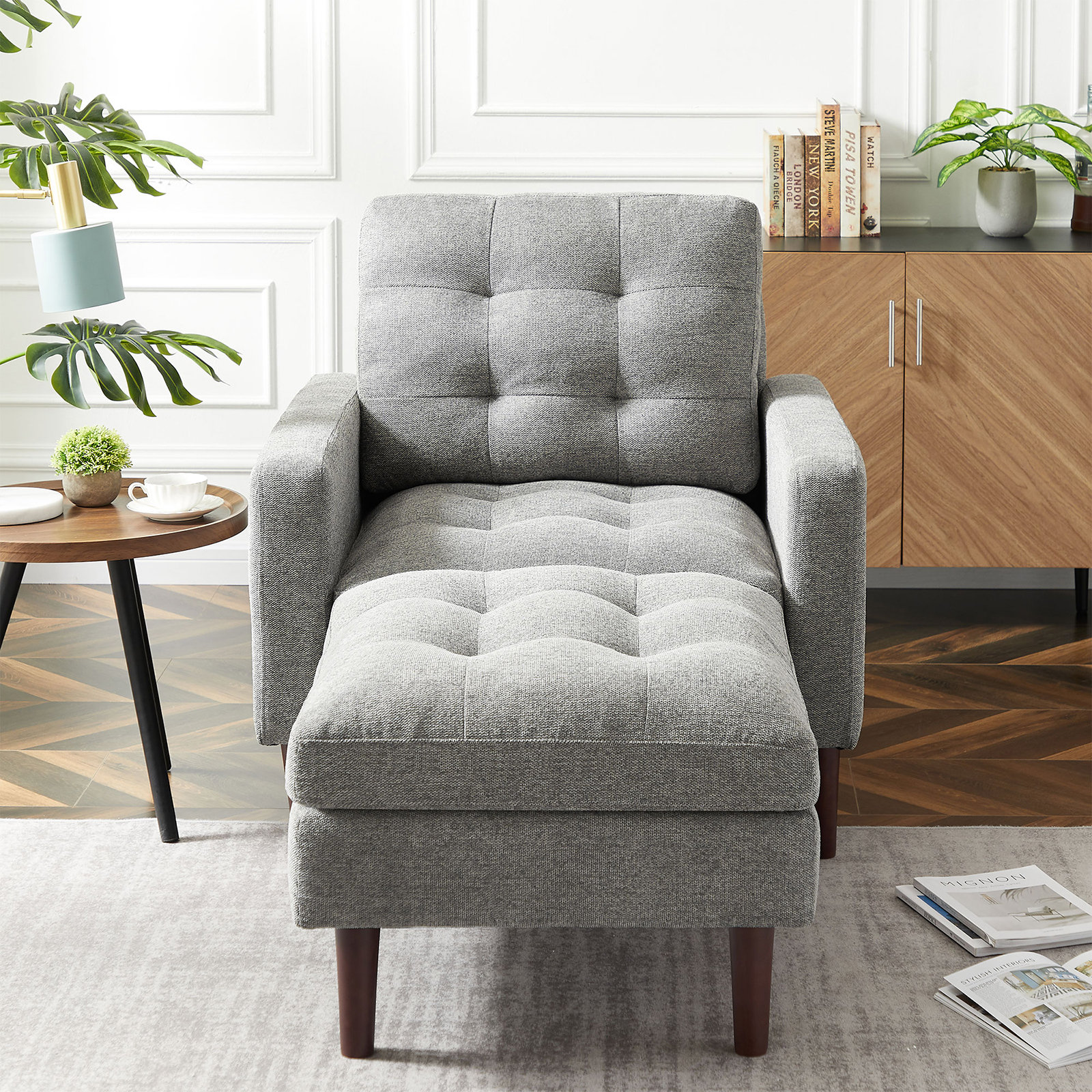 BEVUVA 35'' Wide Tufted Armchair and Ottoman Wayfair