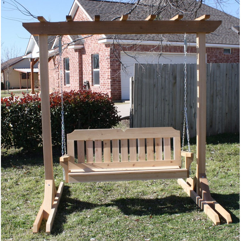 August Grove Oettinger Freestanding Cedar Porch Swing With Stand