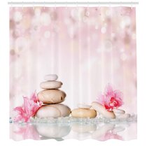 Spa Shower Curtain Meditation Stones Bamboo Print for Bathroom 70 Inches Long