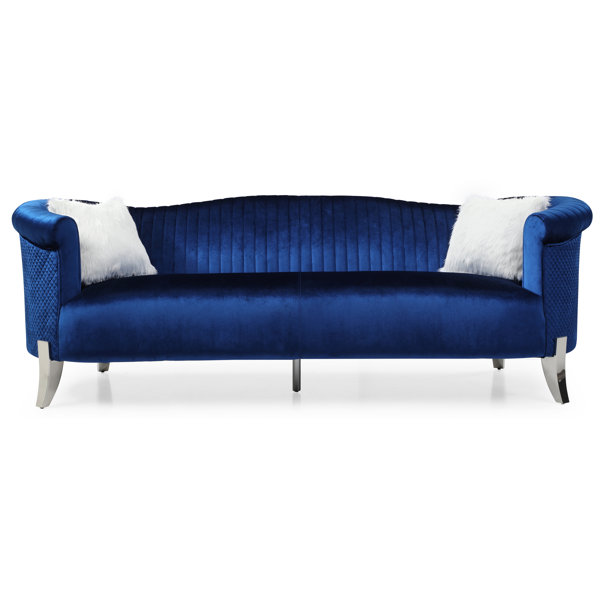 Everly Quinn Alpes 97 Wide Velvet Rolled Arm Curved Sofa Wayfair