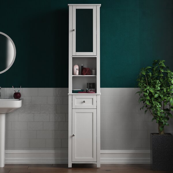 Bath Vida Priano Tall Mirrored Bathroom Cabinet Storage Cupboard Floor Standing Tallboy Unit Grey 