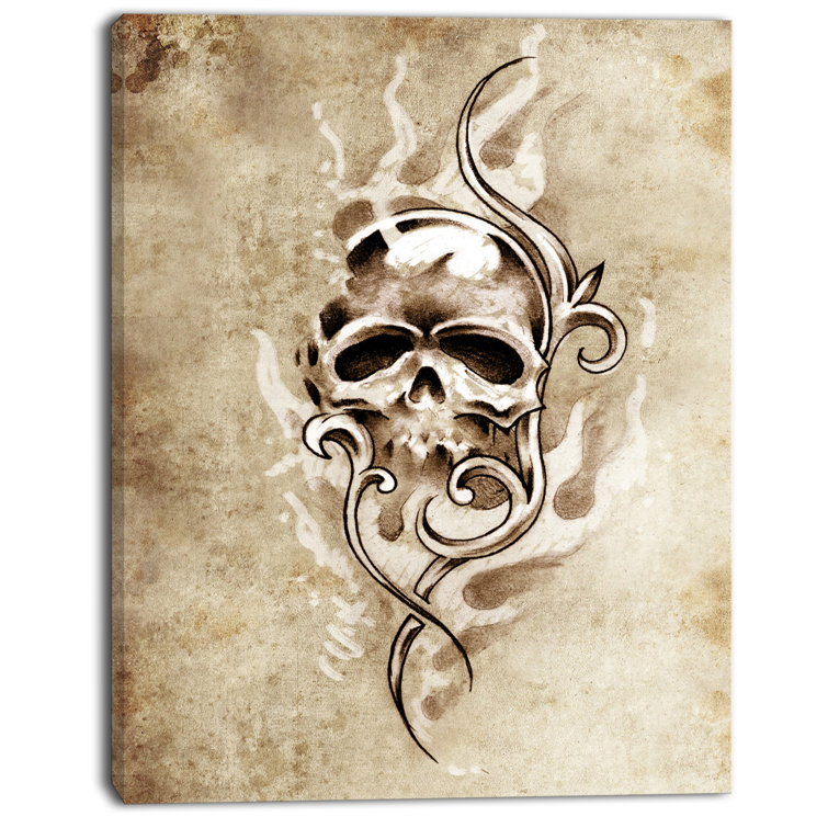 East Urban Home Vintage Style Skull Devil Tattoo Wrapped Canvas Graphic Art Wayfair