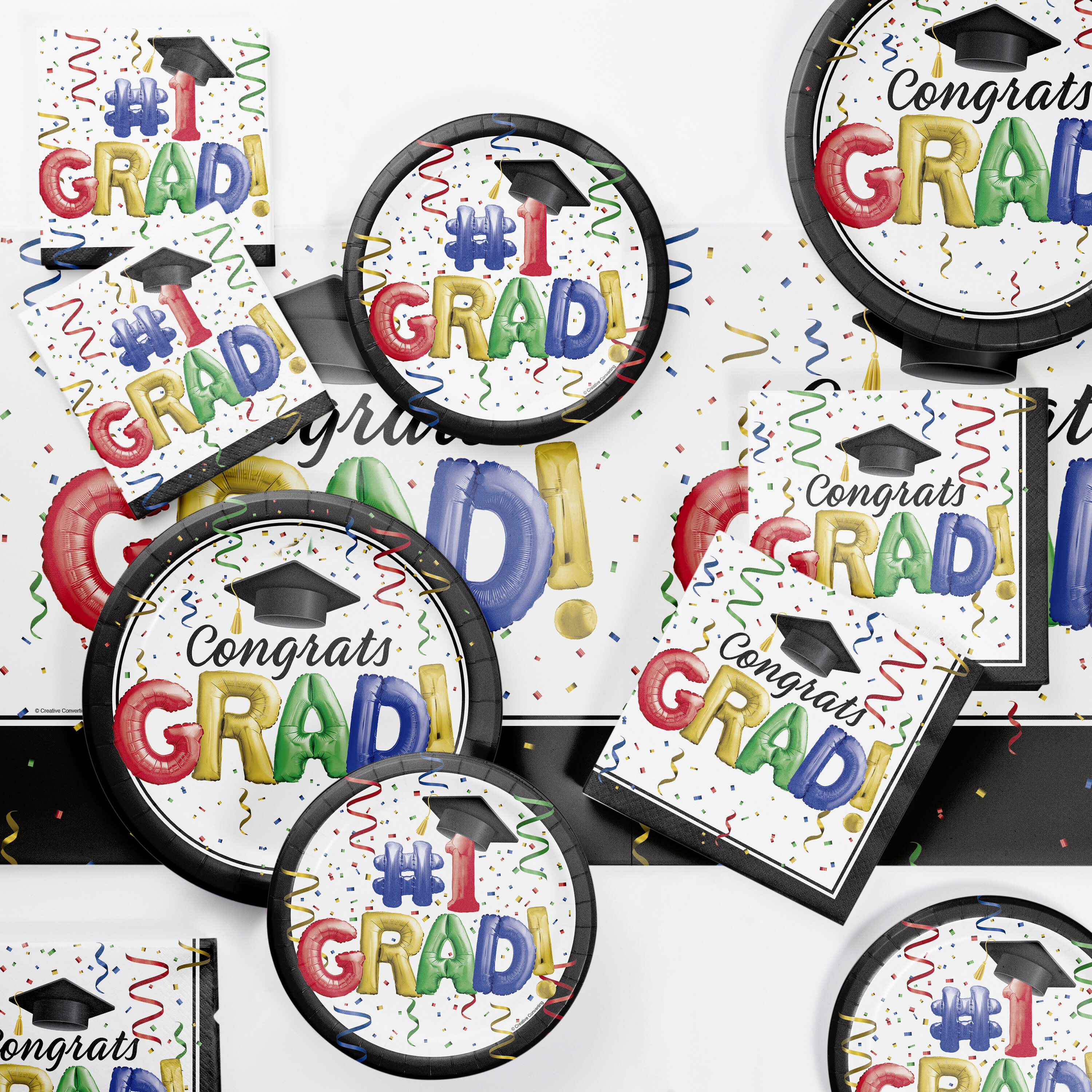 Serve 30 Graduation Party Supplies Congrats Grad Plates and Napkins Graduation Disposable Dinnerware Set with Congrats Grad Banner Balloons for Graduation Party