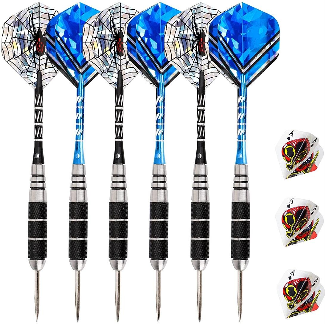 Darts set 23g Darts steel tip 6 Pack with Aluminum Shaft 2 Style Flights and