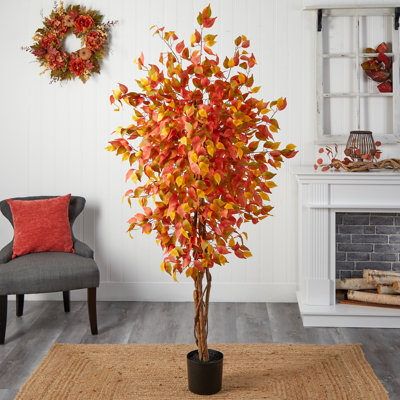 Autumn Ficus Fall Tree -Piece 60 inch Artificial Ficus Tree in Free Standing Set