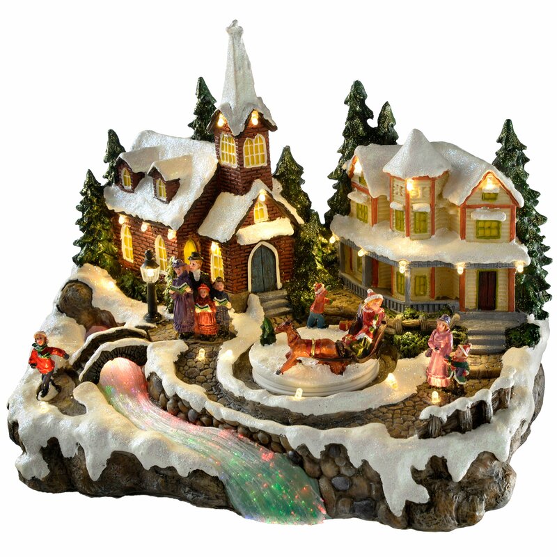 The Seasonal Aisle Pre-Lit LED Musical Animated Christmas Village Scene ...