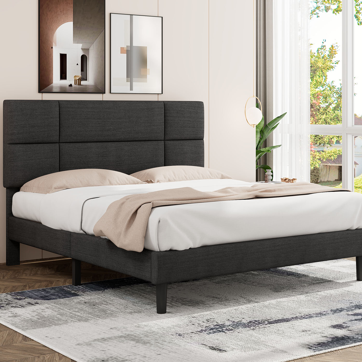 Adjustable Black Steel Bed Frame Twin Full or Queen Size Bedroom Furniture 