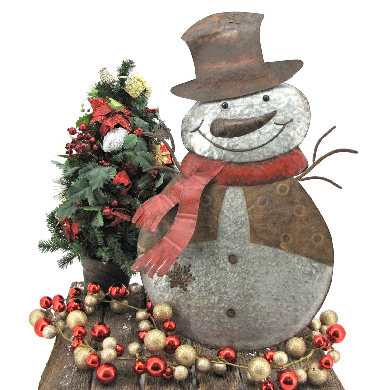 The Holiday Aisle 3 Piece Set Of Flat Galvanized Snowmen With Top